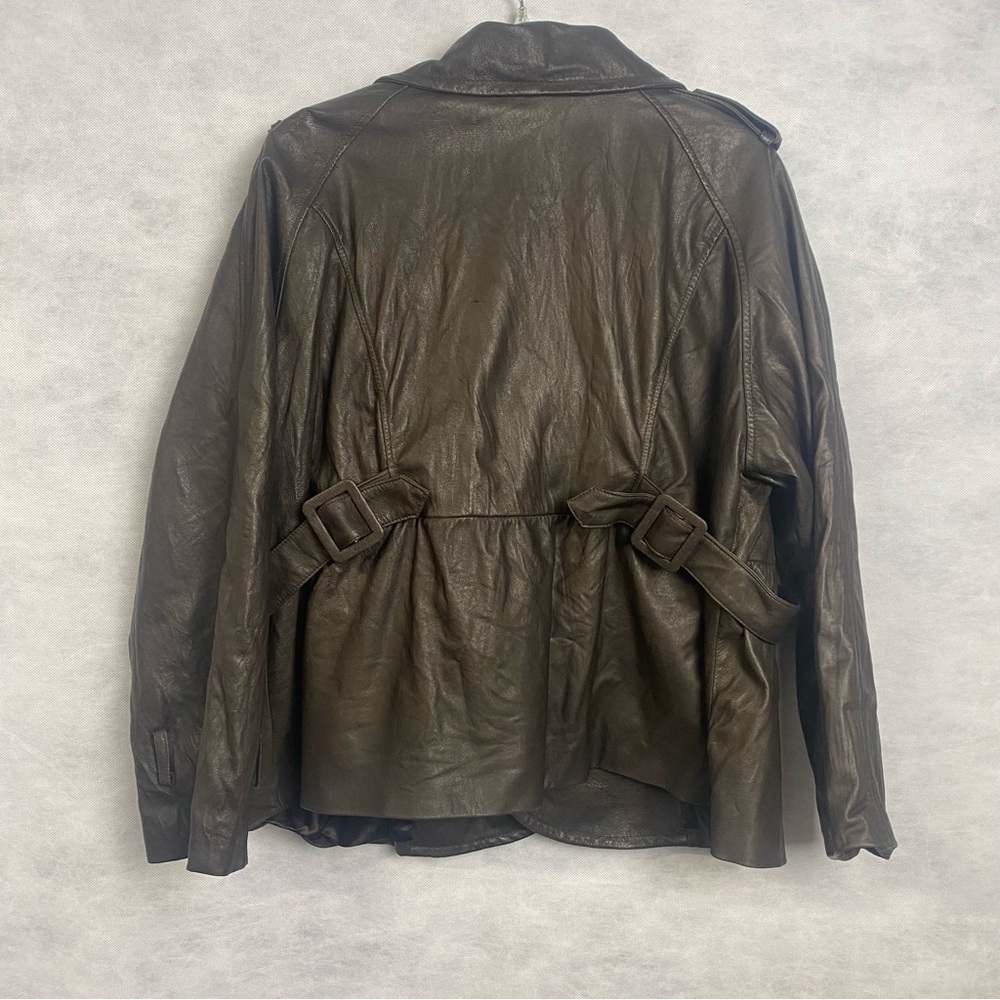 Lane Bryant Genuine Leather Jacket Women's Size 18/20 Brown Button Closure - Picture 2 of 16